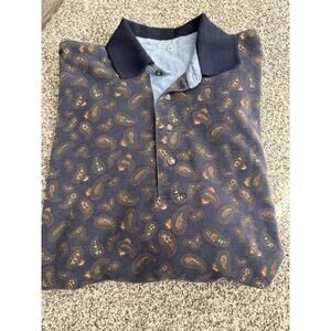 Vintage Paisley Polo Collared Long Sleeve Shirt Mens Cut Tag Hunter Green Lg